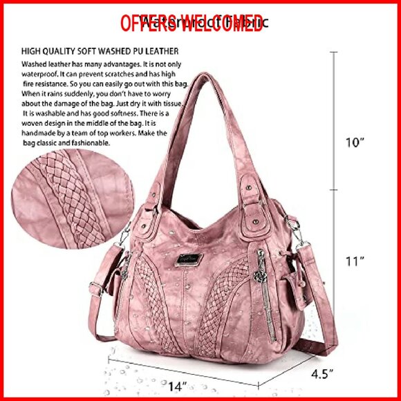 Soft Washed PU Leather Tote Bag with Adjustable Strap, Multiple Pockets - Picture 5 of 8